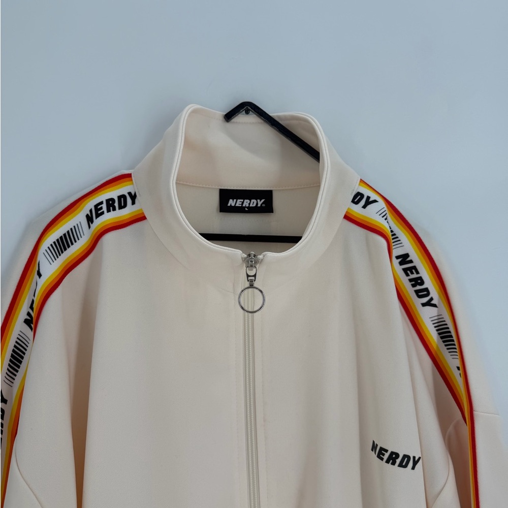 Nerdy Unisex Logo Tape Track Spell-out Sleeve Font Full Zip Jacket